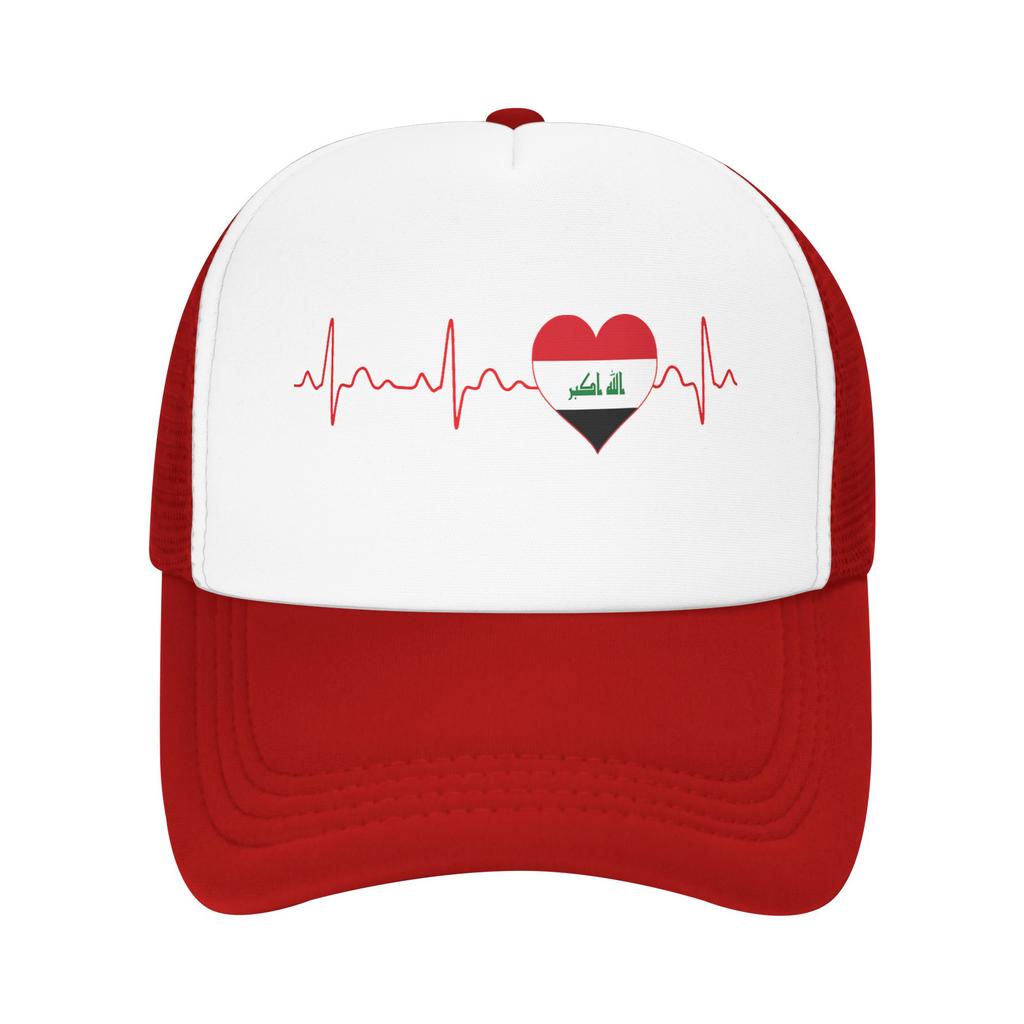 Iraq Flag Heartbeat EKG Mesh Baseball Caps Unisex Outdoor Trucker Hat Hats Adjustable Summer Trucker Cap