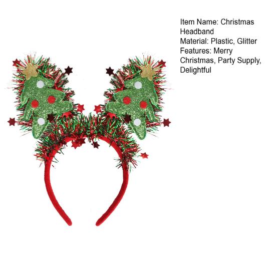 Christmas Headband for Women Girls Holiday Tree/Reindeer/Snowman/Bell Hair Aceessory with Tinsel for Xmas Party Favor