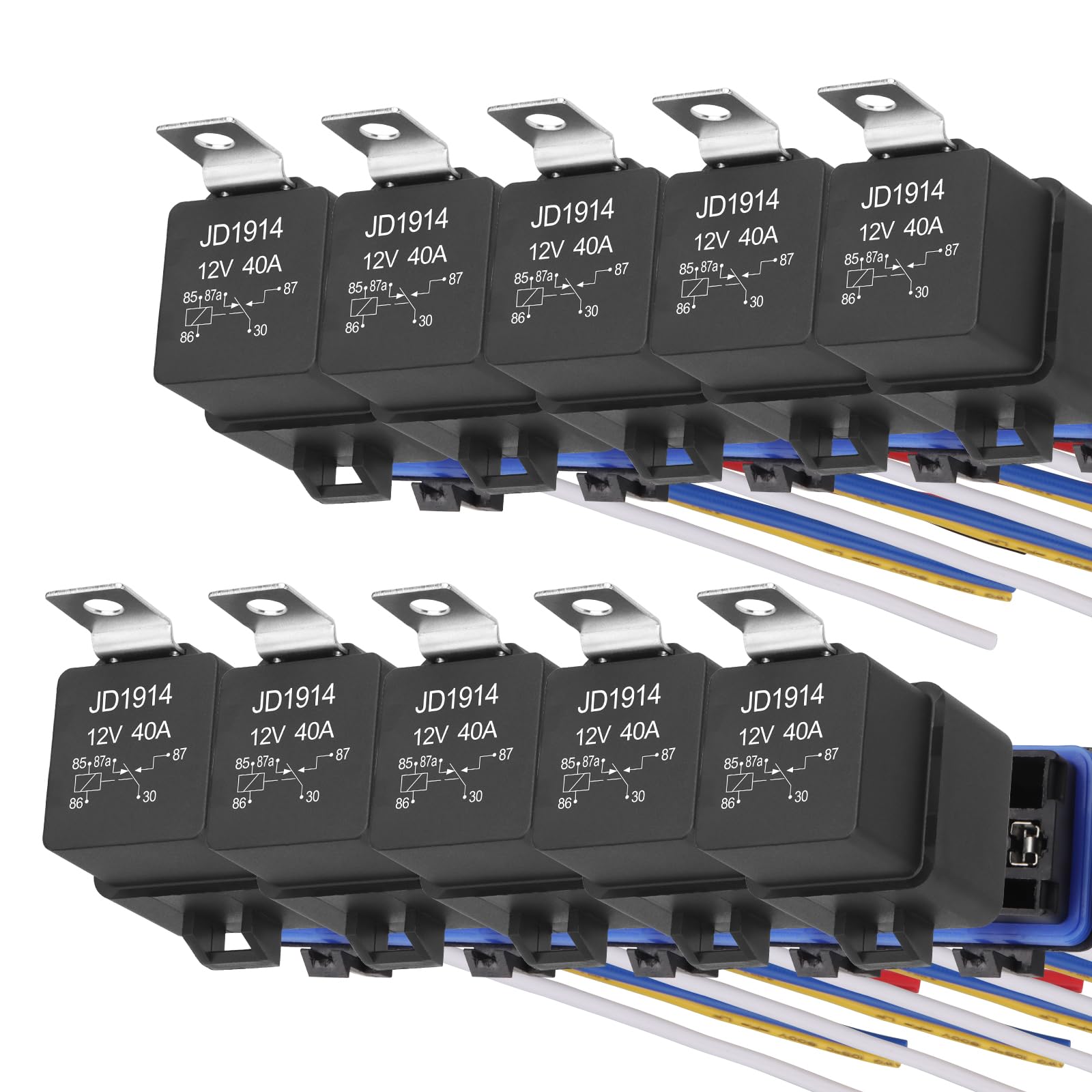 

Weasch Водонепроницаемый комплект реле 10 штук 12В 40А 5-контактный SPDT Сверхмощный 14AWG Луженый медный провод Автомобильное реле и комплект жгутов проводов для автомобильной Мари