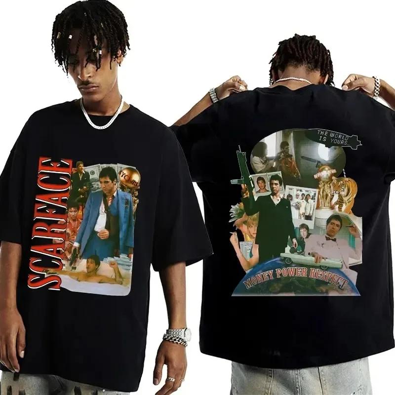 

2024 Фильм Лицо со шрамом Тони Монтана Графика Мужская футболка Мужская модная одежда в стиле хип-хоп Рок Одежда Футболки Мужская винтажная футболка большого размера 4XL