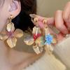 Gold Plated Exaggerated Red Pink Blue Metal Flower Petal Dangle Earrings for Women Iron Alloy Party Hanging Jewelry