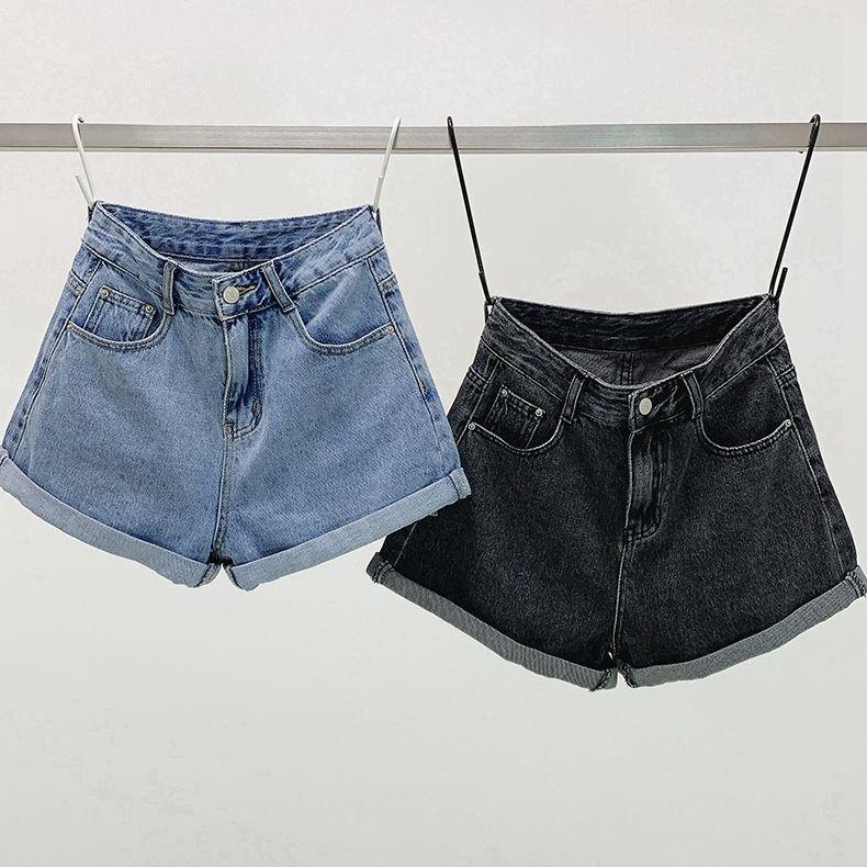 Stylish Loose High-Waist A-Line Denim Shorts for Women – Summer Korean Wide-Leg Slim Fit with Curled Hem