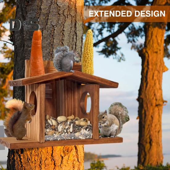 Squirrel Feeder Chipmunk Picnic Table Feeder with Corn Cob Holder Wooden Squirrel House Outdoor Squirrel Feeder Garden Decor