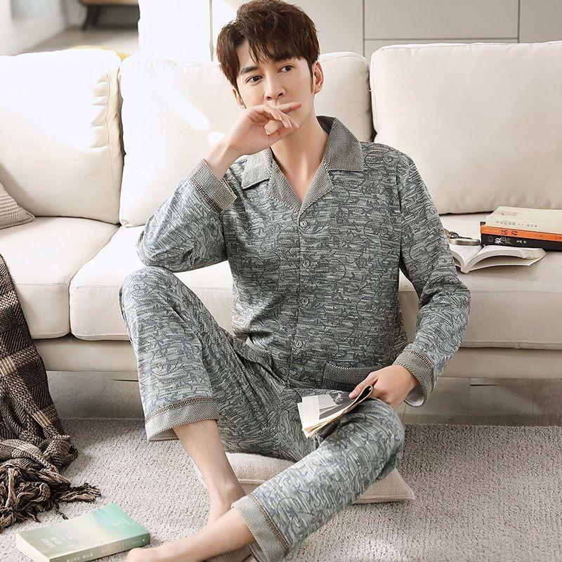 Men's Plus Size Pure Cotton Pajama Set - Long Sleeve for Spring, Autumn & Winter 2025