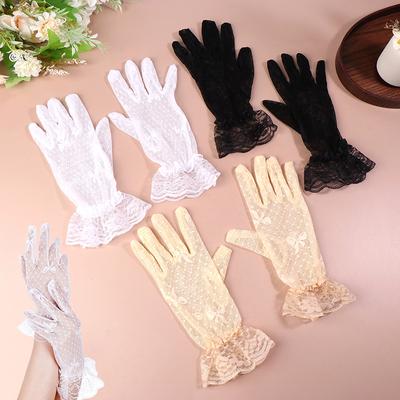 1Pair French Bow Lace Bridal Gloves Elastic Mesh Gloves Sunscreen Gloves Cocktail Wedding Party Ceremony Glove