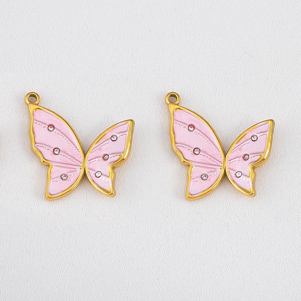 2pcs Stainless Steel Enamel Butterfly Pendants Crystal Bead Imitation Pearl Shell Heart Charm DIY Trendy Necklace Jewelry Making