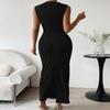 Padded Shoulder Pleated Waist Slim Sleeveless Long Women's Dresses