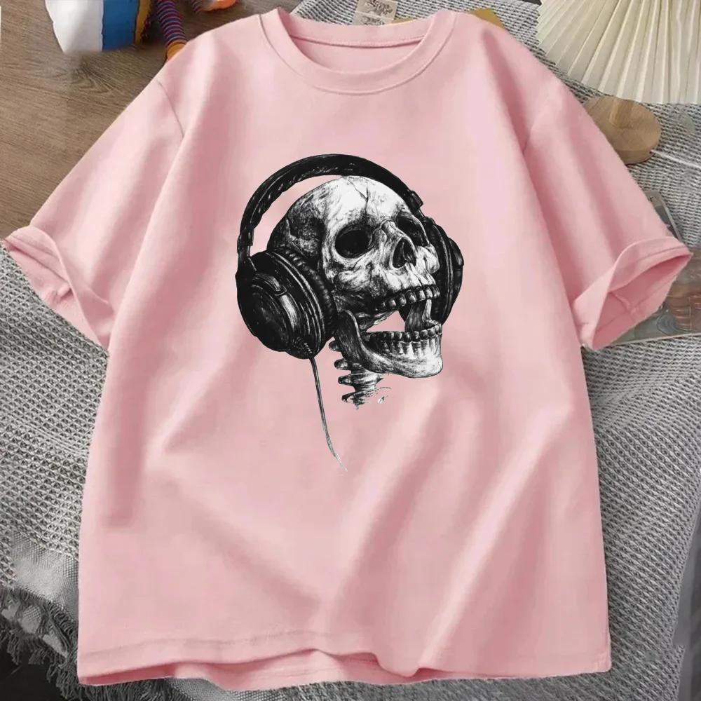 Music Forever Tops Tees 2024 Mens T Shirt DJ Skull Tshirt Headphone Skull Print T-shirt Cotton Fabric Clothes Grey Shipping