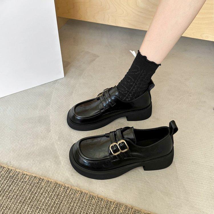 

Platform British style small leather shoes women s 2025 new autumn one-pedal women s shoes black single shoes college style loafers 35