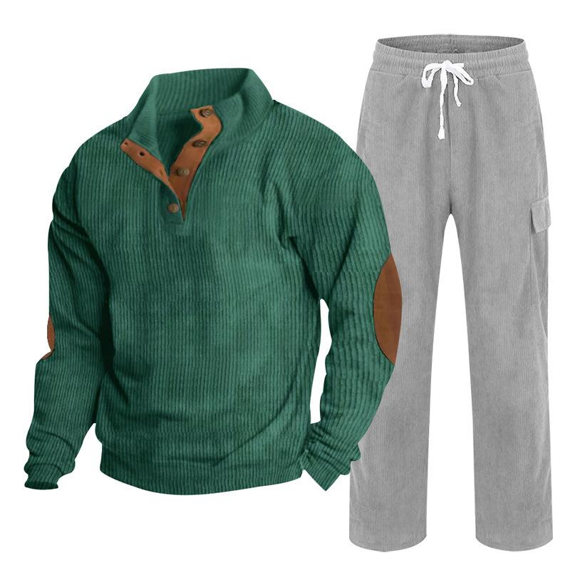 Herren Herbst/Winter Neuankömmling Sportbekleidung Zweiteiliges Set Cord Knopfleiste Henley Oberteil und Straight-Leg Hose Lässiges Ensemble
