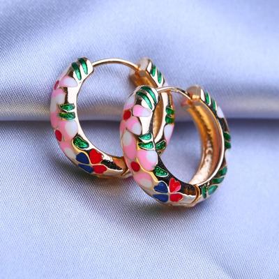 Creolen für Frauen und Mädchen, modisch, mehrfarbig, Blume, Goldfarbe, modisch, runde Ohrringe, Schmuck, Geschenk