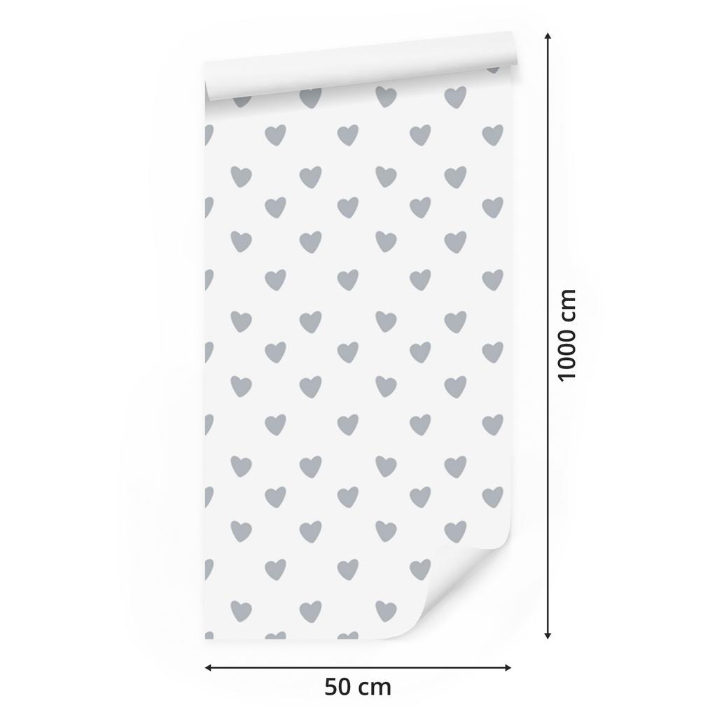 Hearts Wallpaper White and Light Gray 50x1000