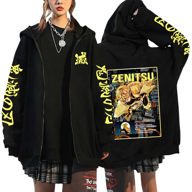 Women's Japanese Retro High Quality Hoodie Harajuku Anime Demon Slayer Printed Zipper Sweatshirt Outerwear Spring Loose Jacket