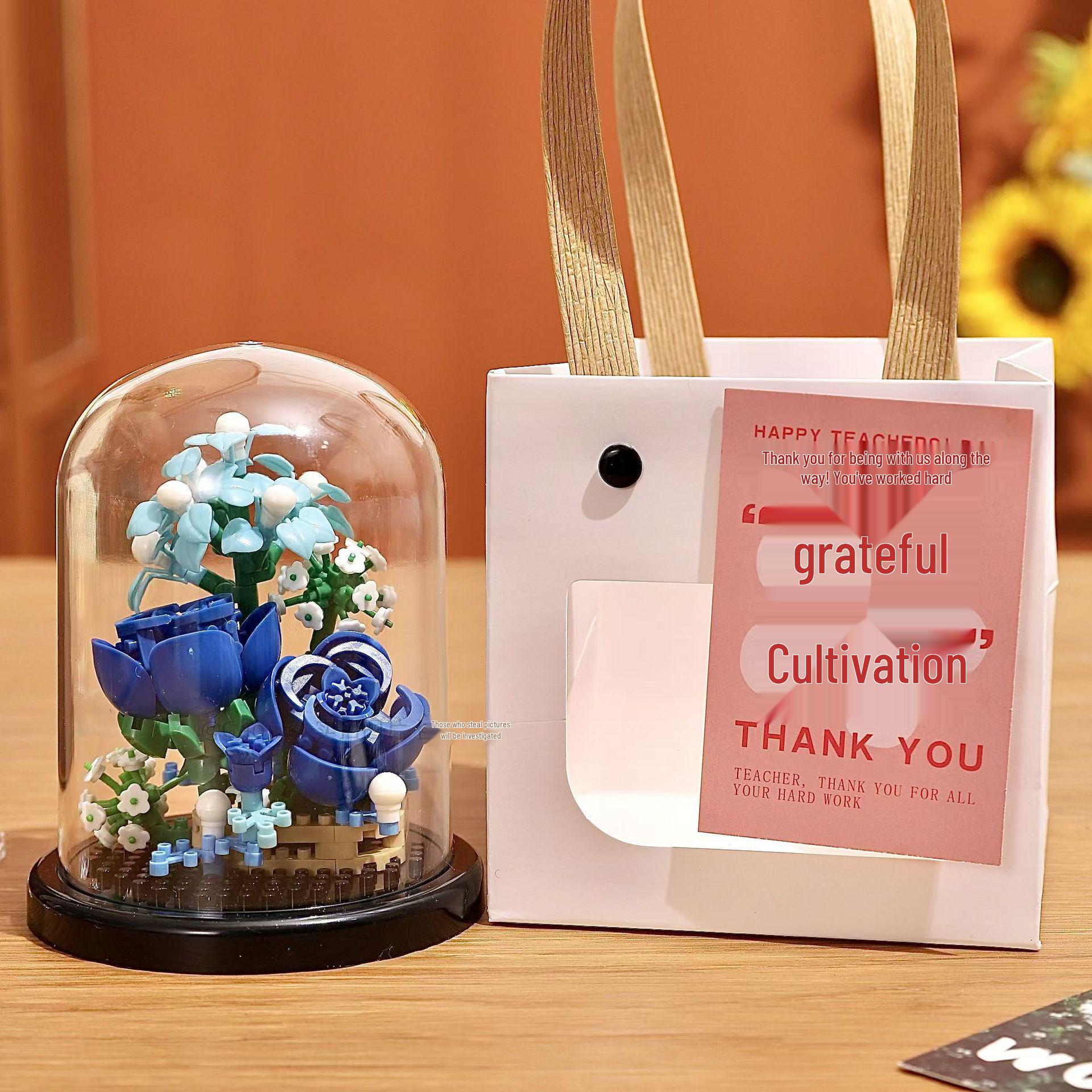 Подарок ко Дню учителя: Совместимый с Lego строительный блок Суккулентный букет и фигурки