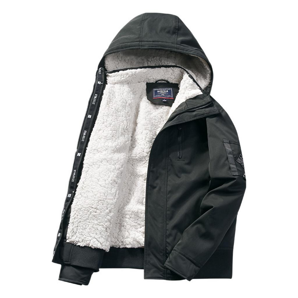 New Men's Fleece Lined Thick Hooded Cotton Parka, Winter Warm Casual Workwear Cotton Coat for Men