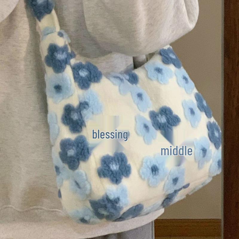 

Трендовая женская плюшевая сумка кроссбоди большой вместимости на 2024 год для зимы, школы и поездок на работу Random Strap (No Bag) синий