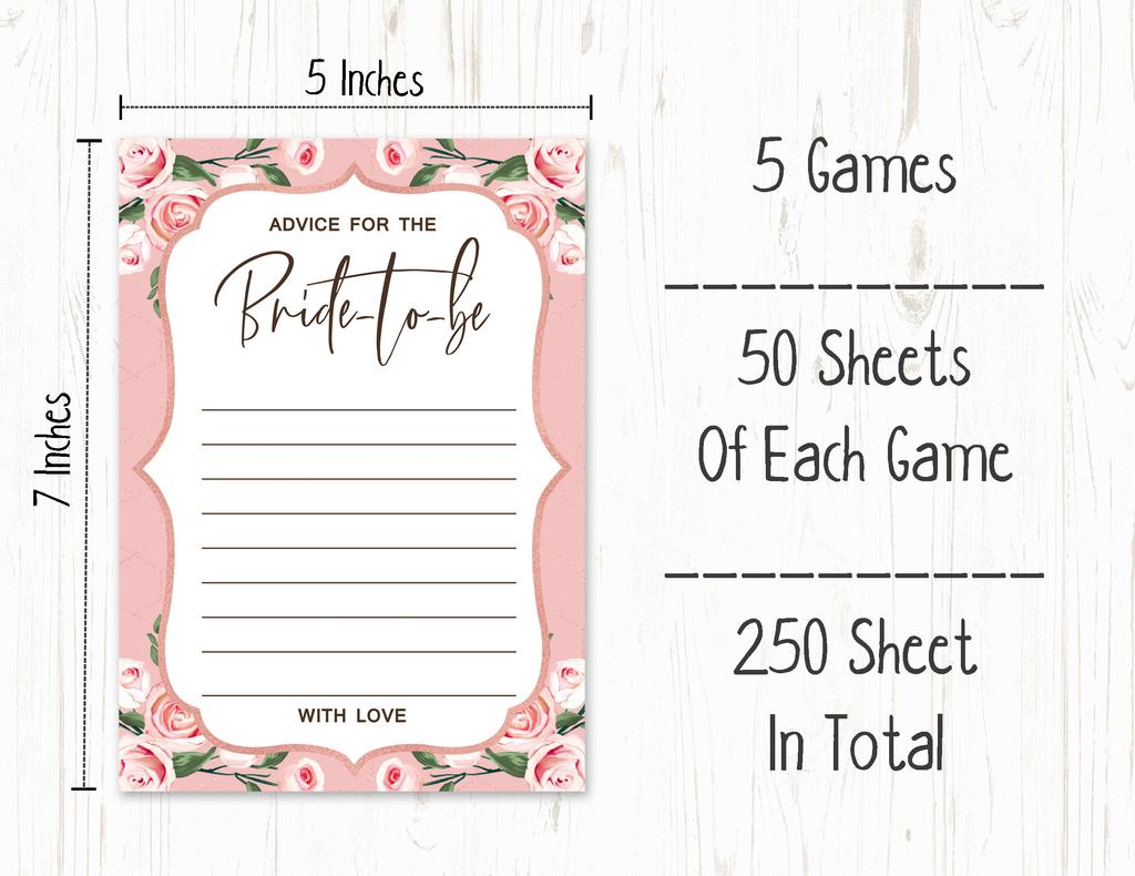 Inkdotpot Bachelorette Party Games Set Bundle of 5 (Activities for 50 Guest) Floral Theme Fun Bridal Shower Game Set