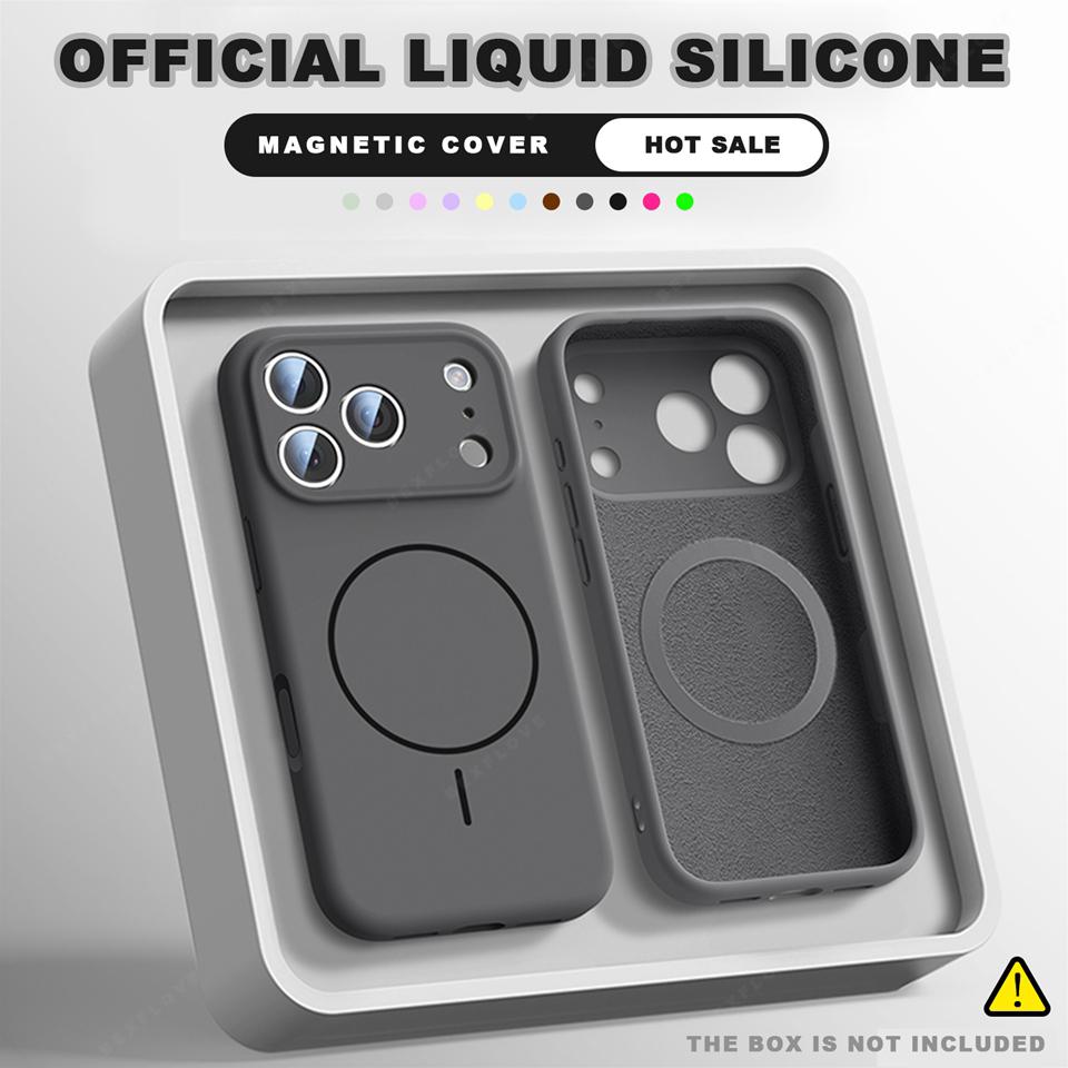 Official Magnetic Phone Case For iPhone 11 12 13 16 17 Pro Max Air 15 14 16 Plus Magsafe Liquid Silicone Charge Protector Cover
