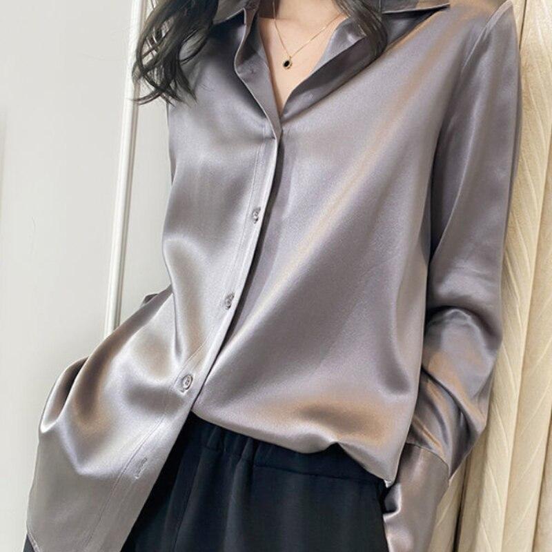 

blusas mujer de moda 2022, летний топ, женские рубашки, женские белые рубашки, блузки, топы, шикарная шелковая женская блузка с длинными рукавами XL серый