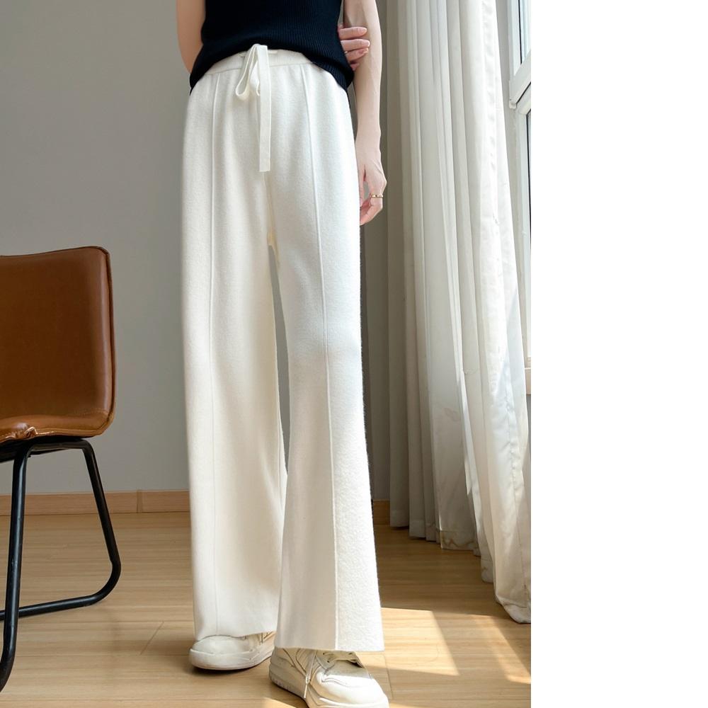 Wool Knitted Wide Leg Pants for Women Autumn and Winter with A Draping Feel and Straight Tube Wool Casual Woolen Pants
