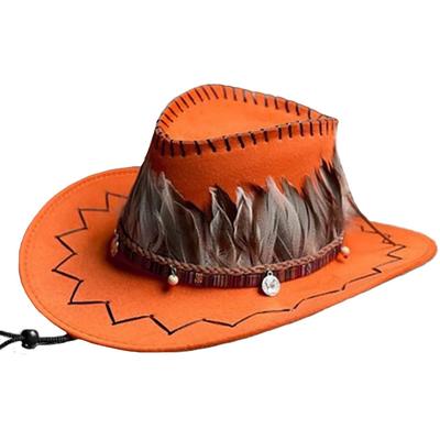 White Fang Cowboy Hat with and CZA347 Feathers, Outdoor, Casual, Stylish, Men's Women's, (Orange)
