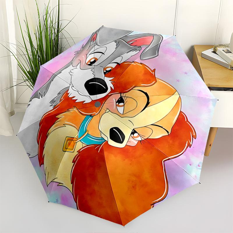 

1pc Lady and the Tramp Inspired Umbrella: Automatic Opening/Closing, Foldable Design, Outdoor, Perfect Gift for Fans and Travelers.L039