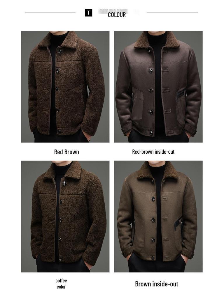 Double-sided Men's Shearling Coat - Winter Casual Single-Breasted Fleece Jacket for Middle-aged and Young Men