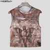INCERUN Men Round Neck Sleeveless Print Casual Fitted Cropped Tank Tops