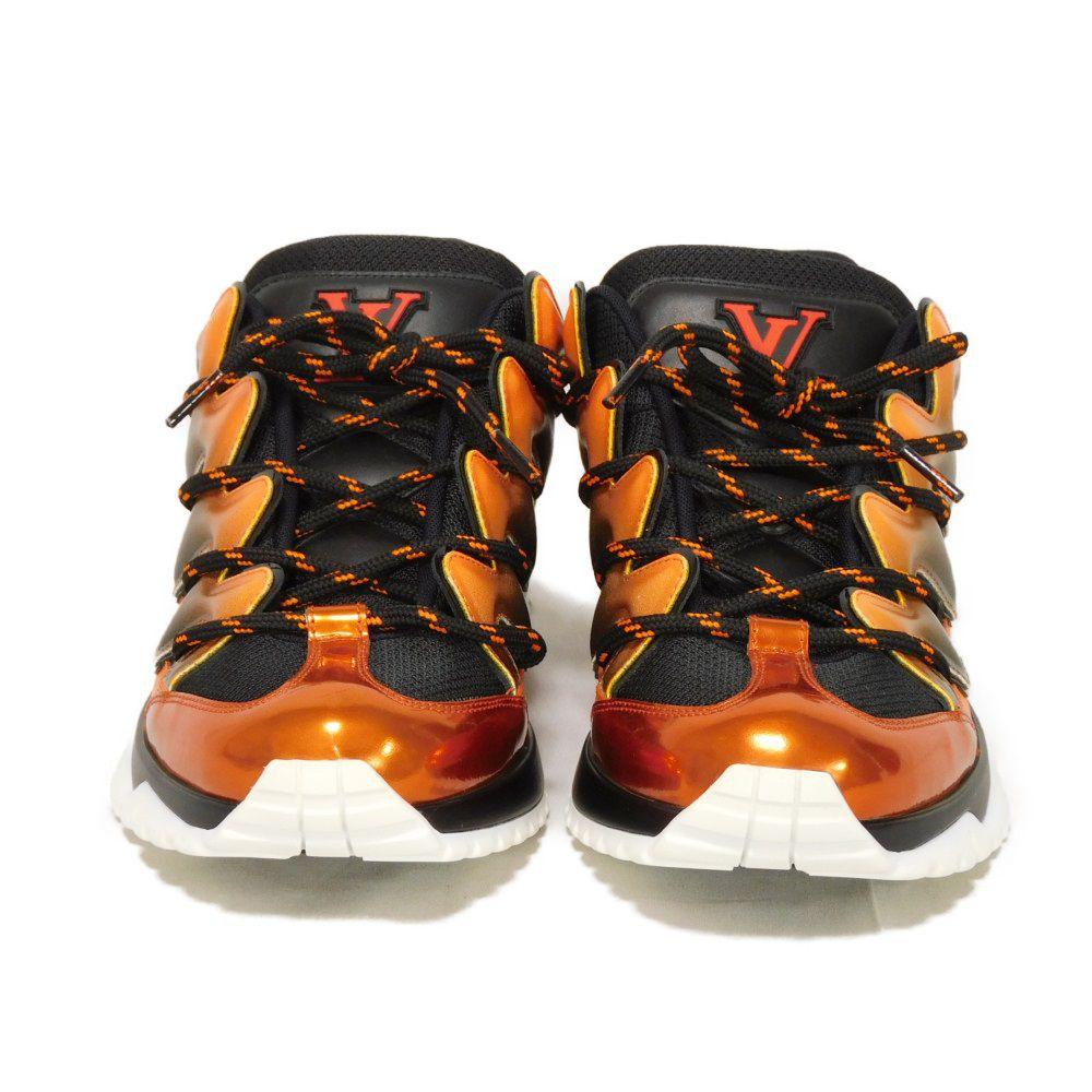 Used 12564 Zigzag Line 7896 6 Metallic Gradient Mesh Low-Top 9.8" LV Logo Orange Men's from Japan AUTHENTIC