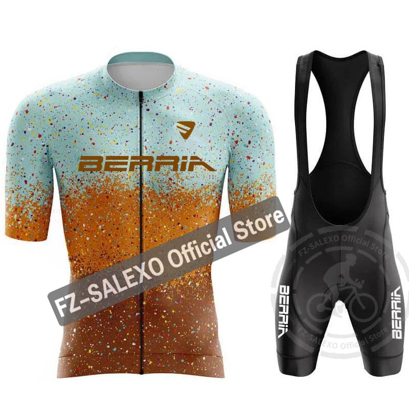 BERRIA Cycling Jersey Set 2024 Summer Men Star Point Cycling Clothing Short Bike Jersey Breathable Racing Sport Bicycle Jersey