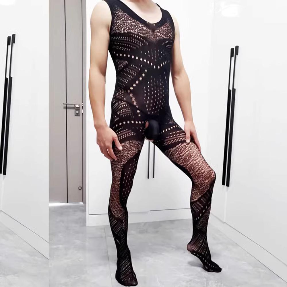 Sissy Sex Shop Adult Toy Men Lingerie Exotic Apparel Male Porn Jumpsuit Backless Leopard Bodystockings Porn Pantyhose Pajamas