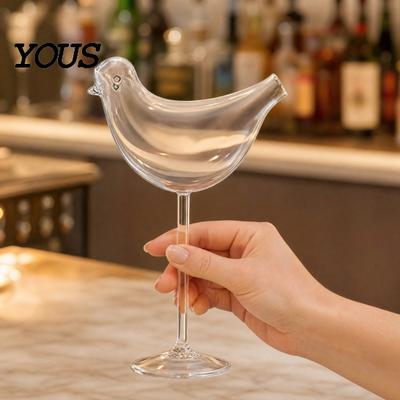 Thickened Rim Glass Bird Cocktail Glass, 150ml Novelty Shaped Wine Stemware, Creative Coupe for Bar Party, Gift Women Lovers
