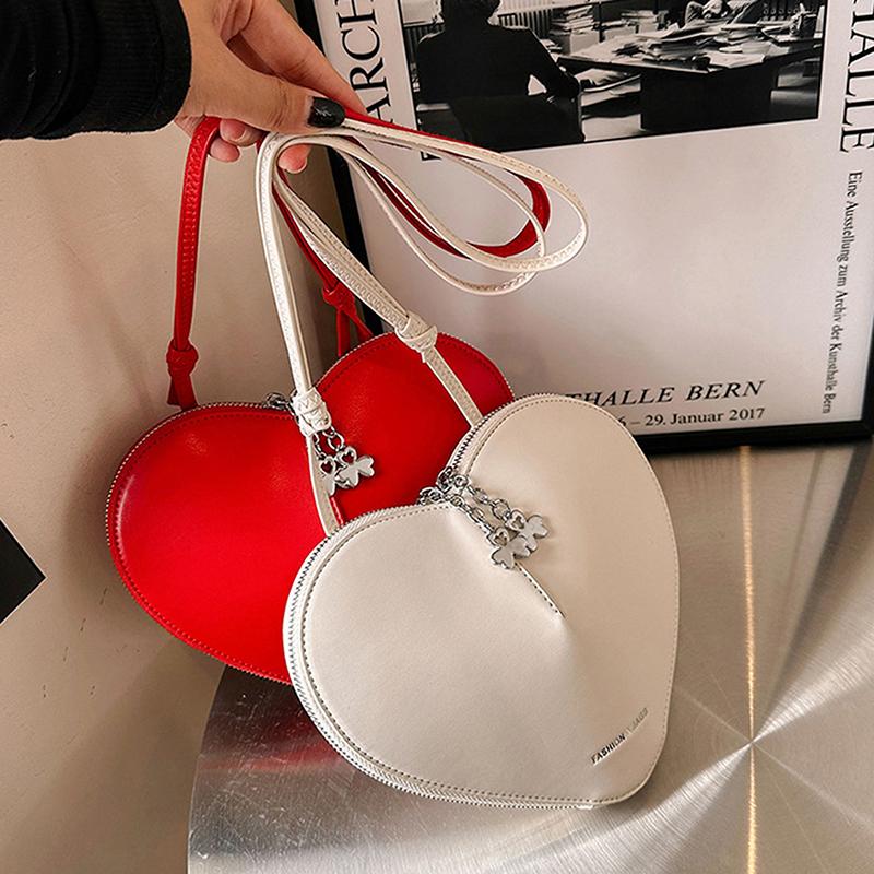 2025 Genuine Leather Peach Heart Bag Simple Versatile Crossbody Bag High Quality 3D Love Heart