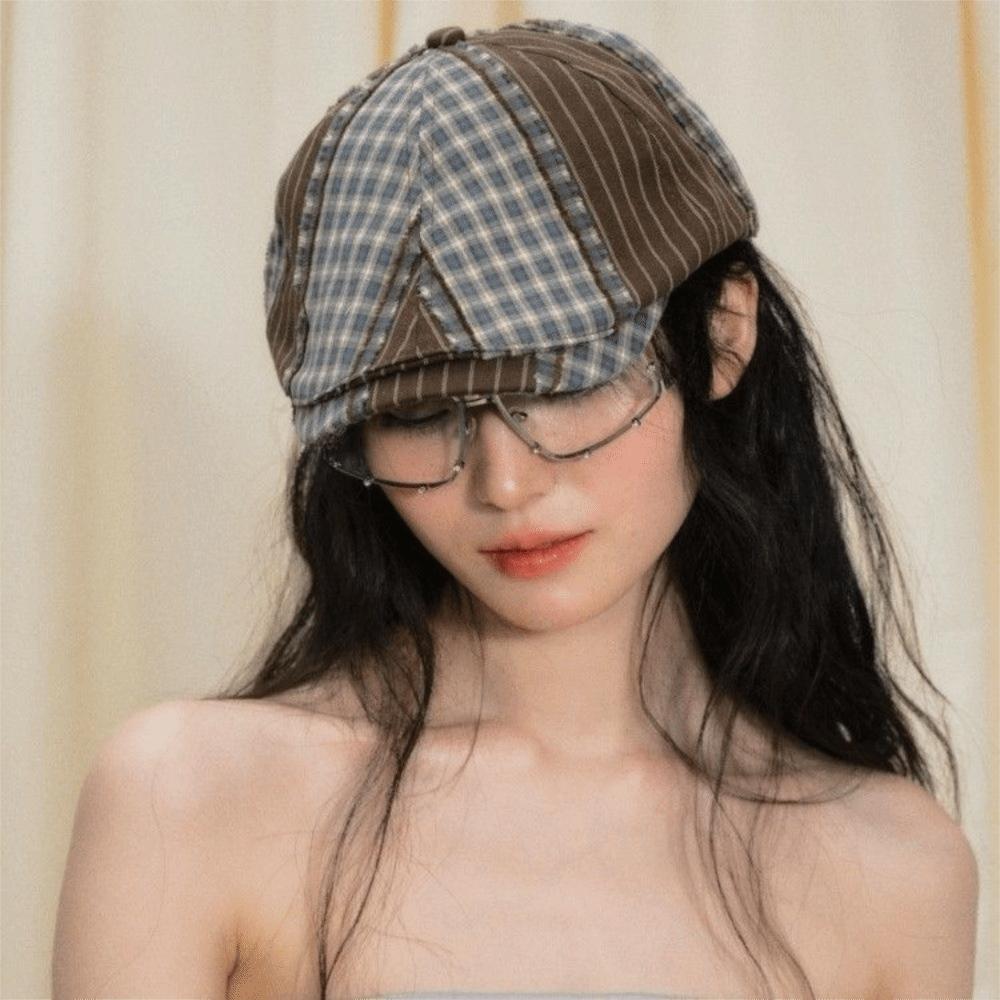 Forward Cap Newsboy Caps Korean Style Painter Hat Fashion Plaid Berets  Ladies