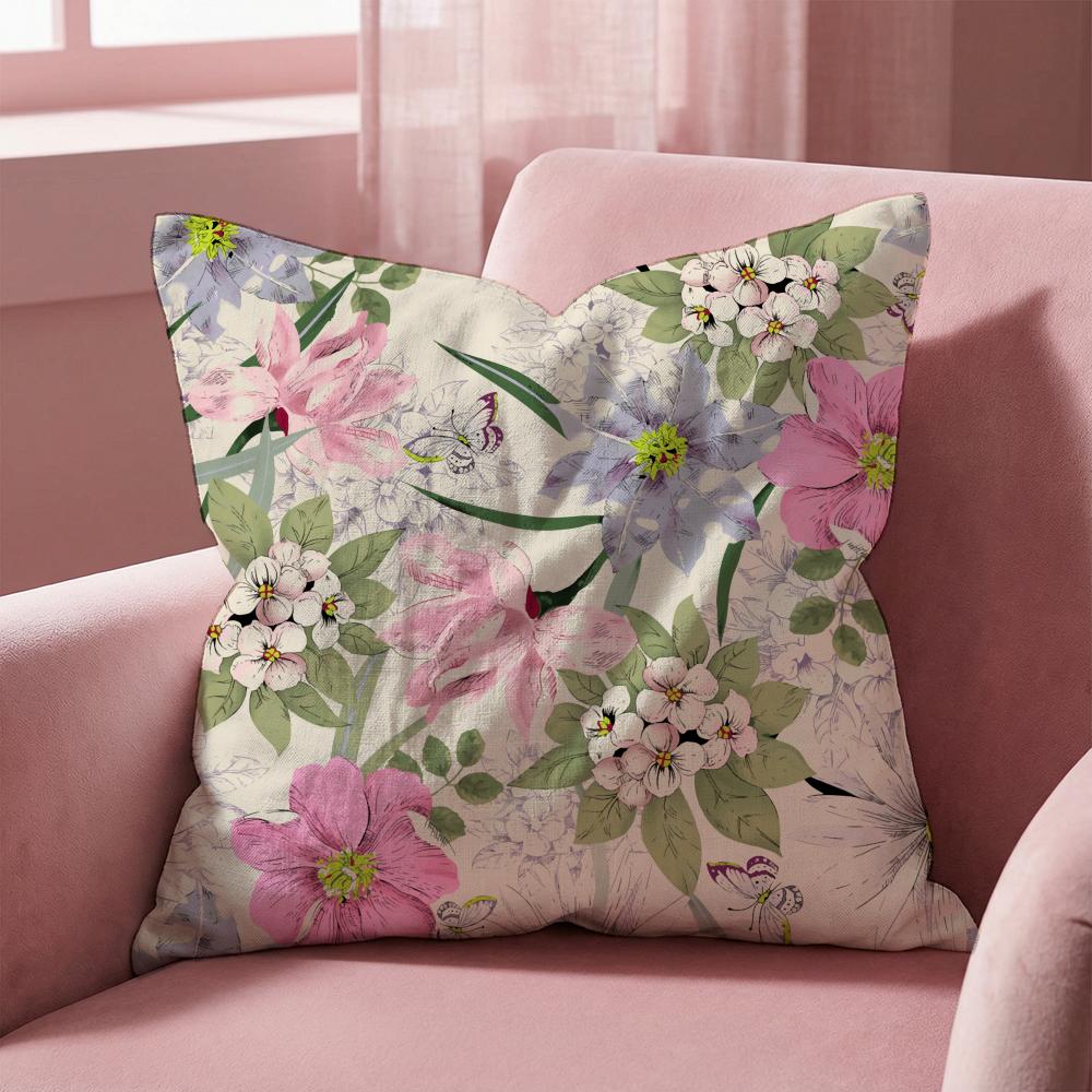Spring Flower Print Cushion Cover Multi-Scene Pillow Cover for Home & Car - Reversible, Soft & Durable for Daily Use