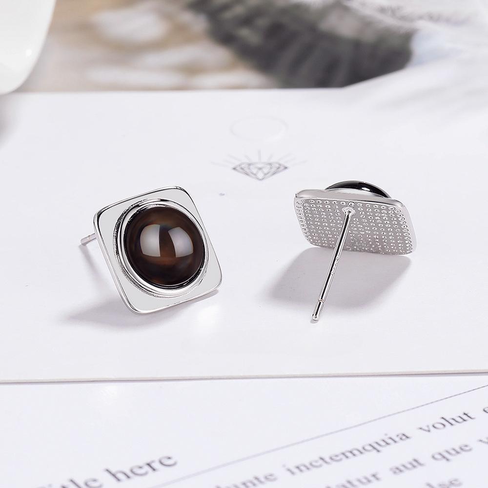 Square-shaped Black Agate Earrings Women's Personality Retro Simple Earrings
