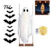Halloween Hanging Swing Ghost Large Decoration, Light Up Spooky Swinging Courtyard Decorations with 3D Bats for Front Porch, Yard, Garden, Tree