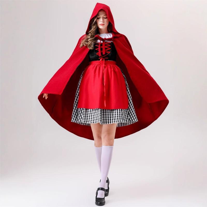 Halloween costume Little Red Riding Hood dress red cape hooded cape parent-child drama costume