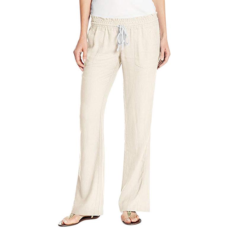 2025 Soft Cotton Linen Women's Solid Color Lace-up Wide-Leg Casual Pants