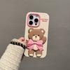 Lovely Pink Bowknot Bear Soft Silicone Case For iPhone 13 14 15 16 Pro Max Cartoon Cute Shockproof Protective Phone Cover