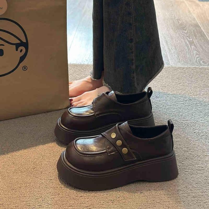 New Heightening Small Leather Shoes Femininity Single Shoes Autumn Mary Jane Black Thick Sole