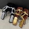 Special-shaped Heel Sandals Women's Summer New Open-toed Metal Buckle with Block Heel Beach Half Slippers