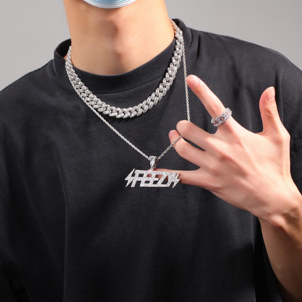 Zircon Copper Necklace Simple Hip Hop Lightning FEEZY Letter Pendant Necklace Accessories