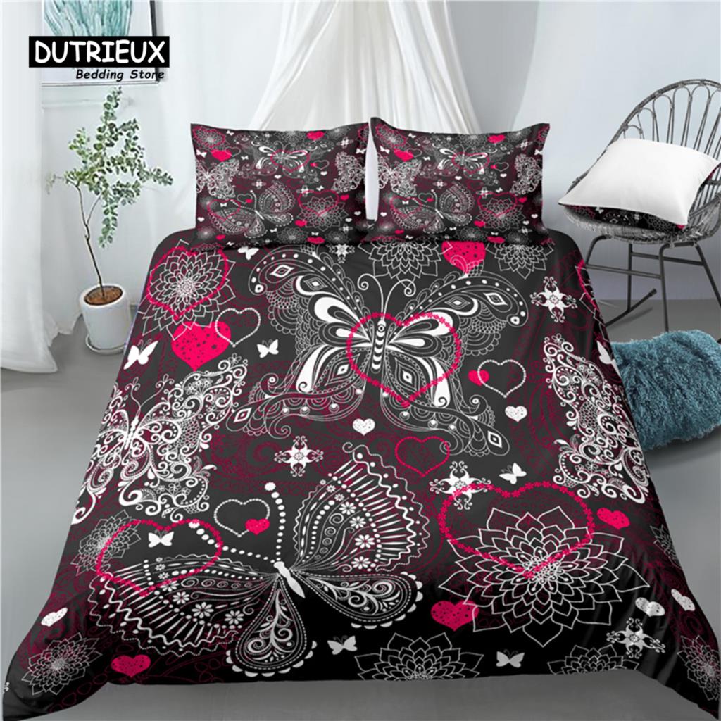 Home Living Luxury 3D Golden Butterfly Print 2/3Pcs Soft Duvet Cover PillowCase Bedding Sets Kids Queen and King EU/US/AU Size