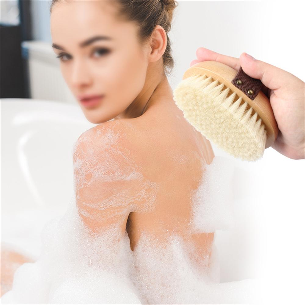 Natural Wood Bristle Bath Brush – Soft Wet Dry Body SPA Massager, Household Practical Skin Exfoliating Brush for Body Cleaning,