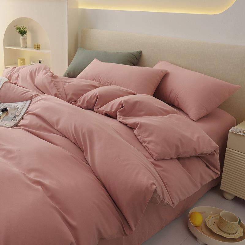"Pure Color Sanded Four-Piece Bedding Set - Simple Style Quilt, Bedsheet for Dorms, Autumn/Winter."