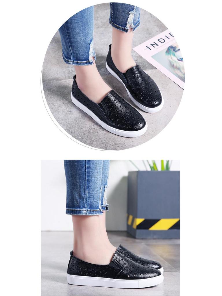 2025 Spring/Summer Women's Genuine Leather Cutout Breathable Slip-on Loafers