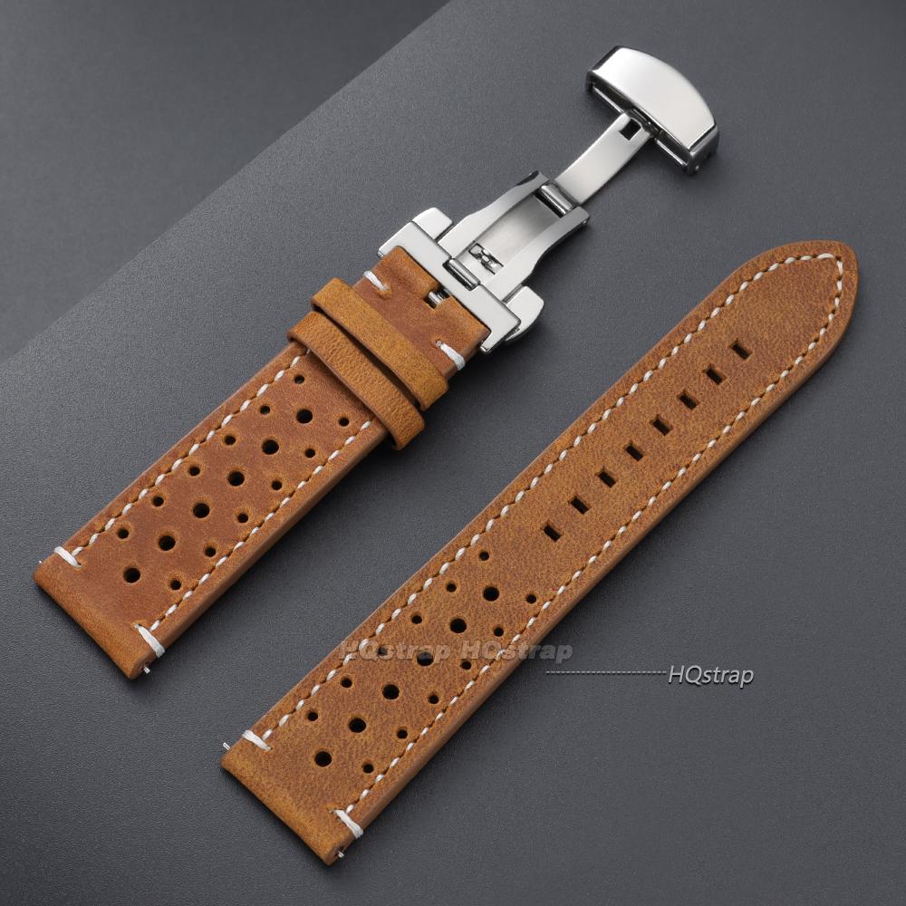 Vintage Cowhide Watch Strap Breathable Leather Watch Band 18mm 19mm 20mm 21mm 22mm 24mm Quick Relase Butterfly Buckle Bracelet