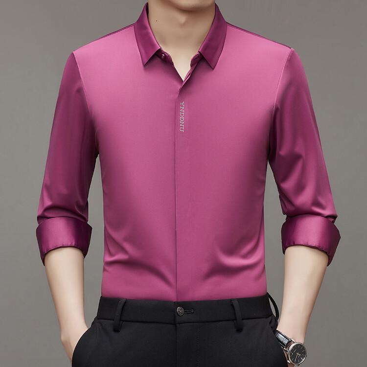 2025 Spring Men's Light Luxury Long-Sleeve Seamless Business Shirt - Solid Color
