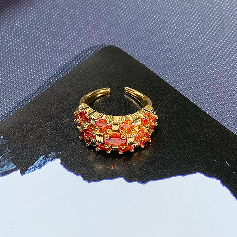 Medieval Court Style Retro Orange Red Full Diamond Zircon Ring Women'S Light Luxury Advanced Sense Index Finger Ring